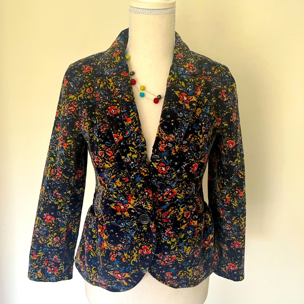 Anthropologie Multi Floral Navy Corduroy Jacket